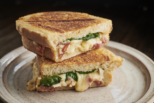 Grilled Brie and Goat Cheese with Bacon and Green Tomato