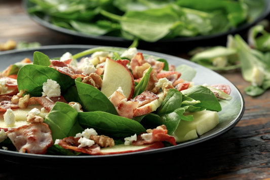 Spinach Salad with Warm Bacon and Apple Cider Dressing